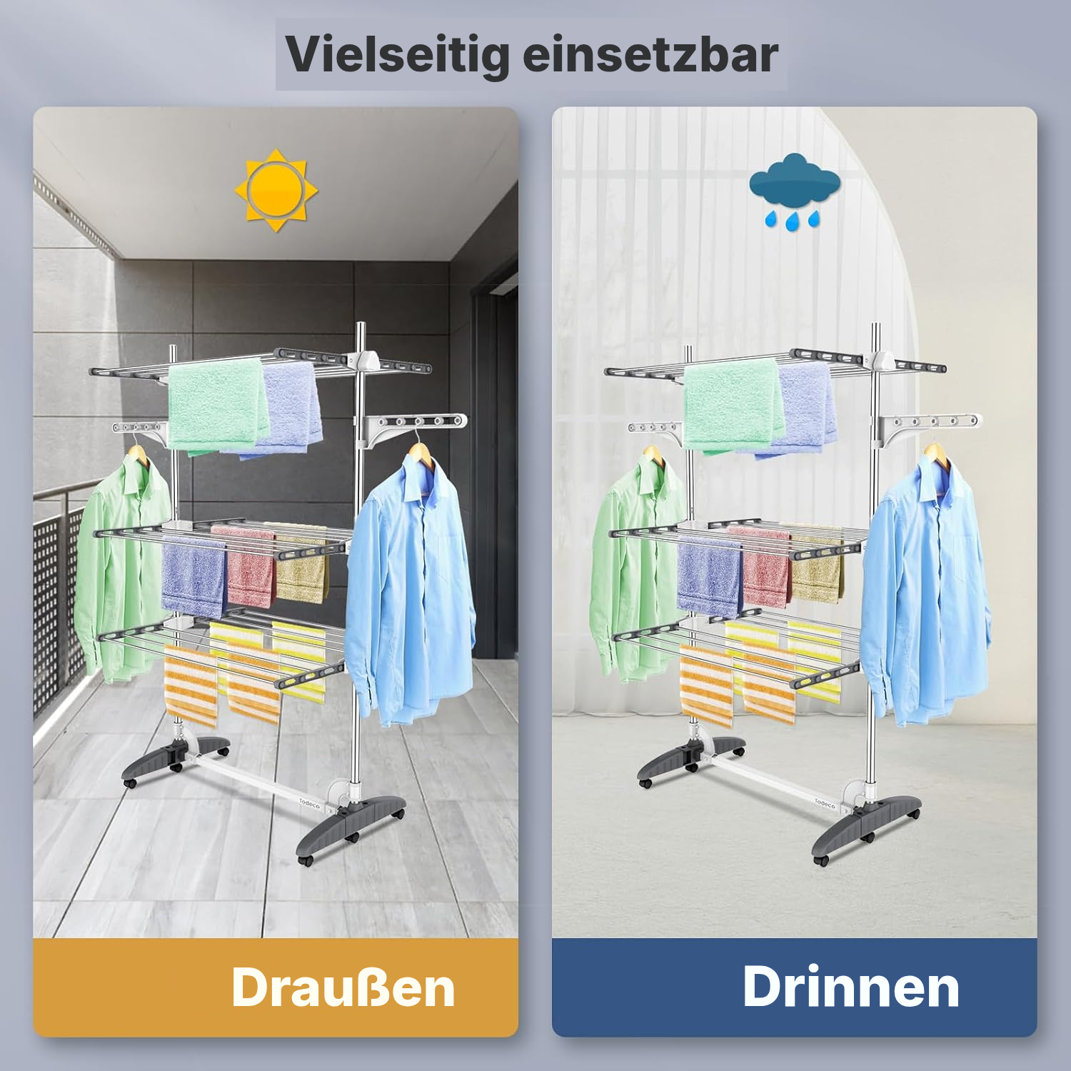 Wäscheständer ausziehbar, 3 Ebenen – Grau/Weiß — 4
