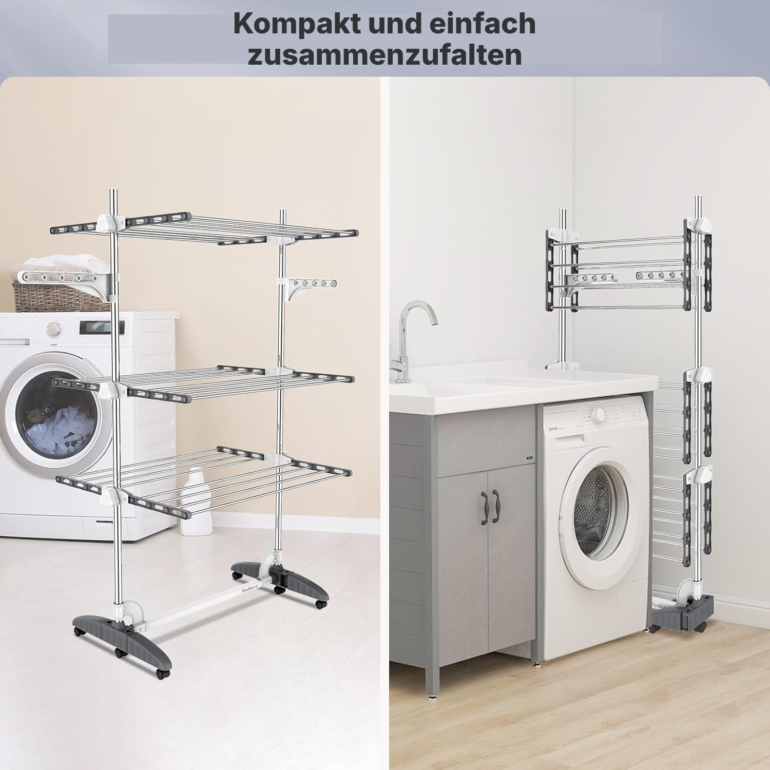 Wäscheständer ausziehbar, 3 Ebenen – Grau/Weiß — 5
