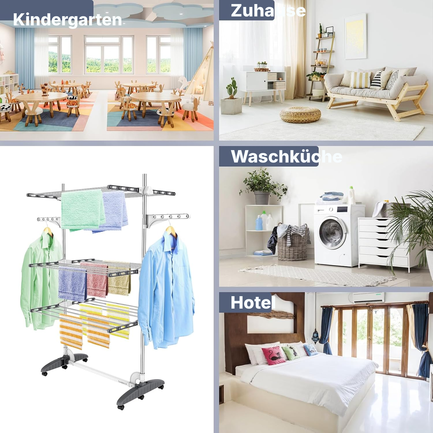 Wäscheständer ausziehbar, 3 Ebenen – Grau/Weiß — 6