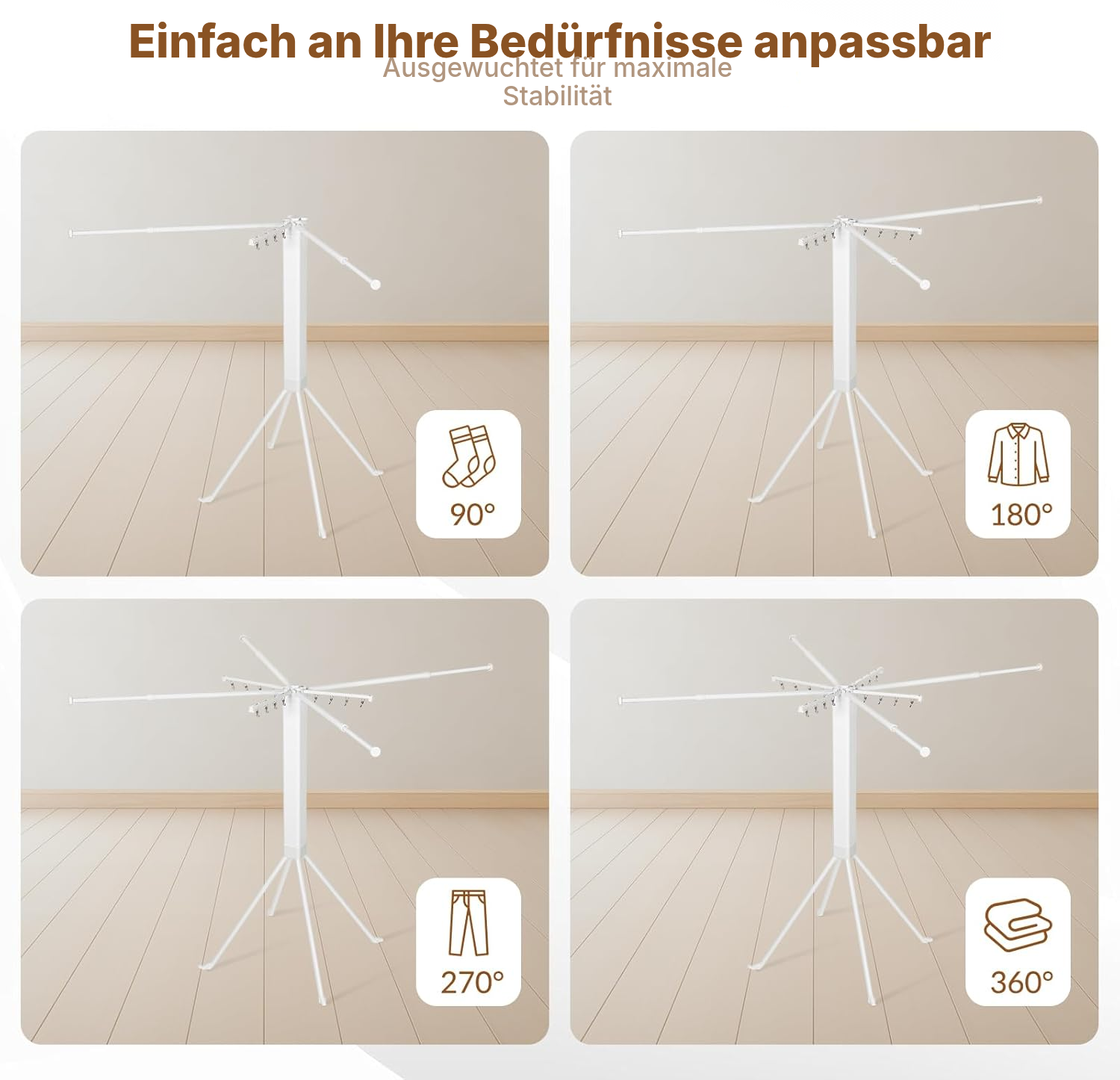 Ausziehbarer Wäscheständer 127 cm, Stahl, 16 Klammern — 6