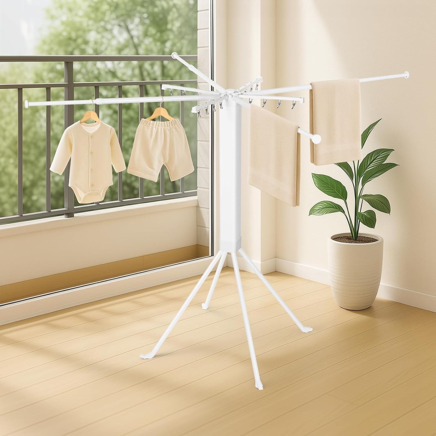Ausziehbarer Wäscheständer 127 cm, Stahl, 16 Klammern — 7