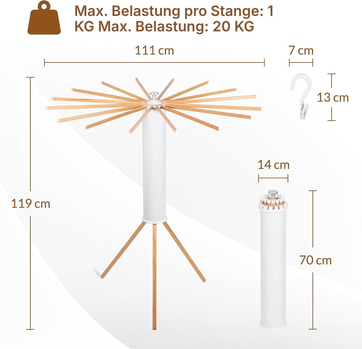 Wäscheständer – Buchenholz-Stativ, 121 cm — 2