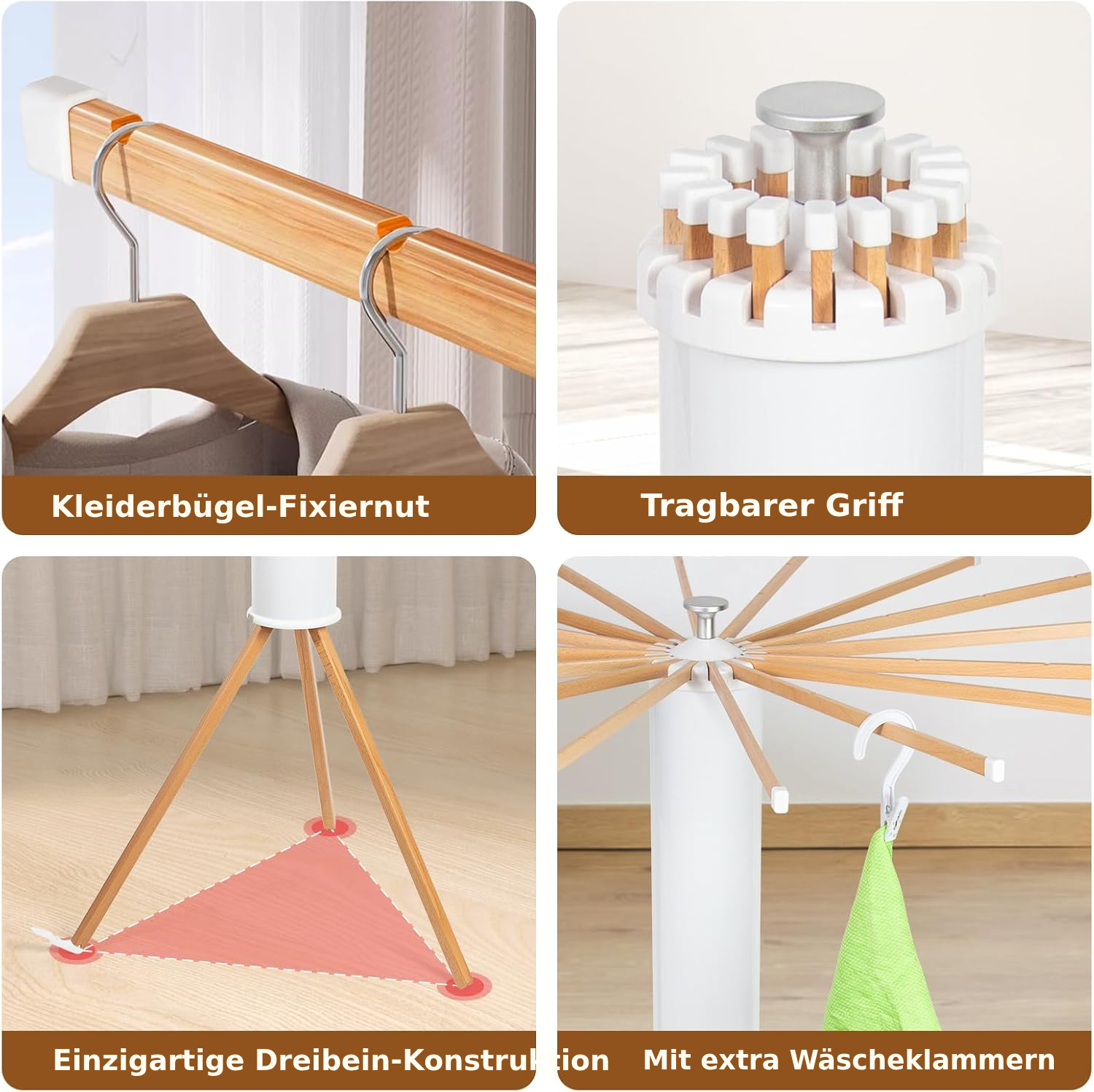 Wäscheständer – Buchenholz-Stativ, 121 cm — 3