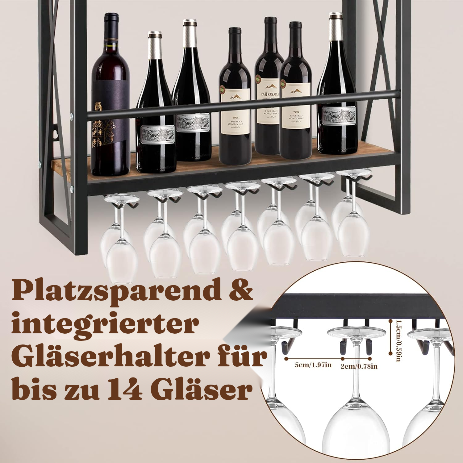 Weinregal für die Wand – schwarz, 3 Ebenen — 3