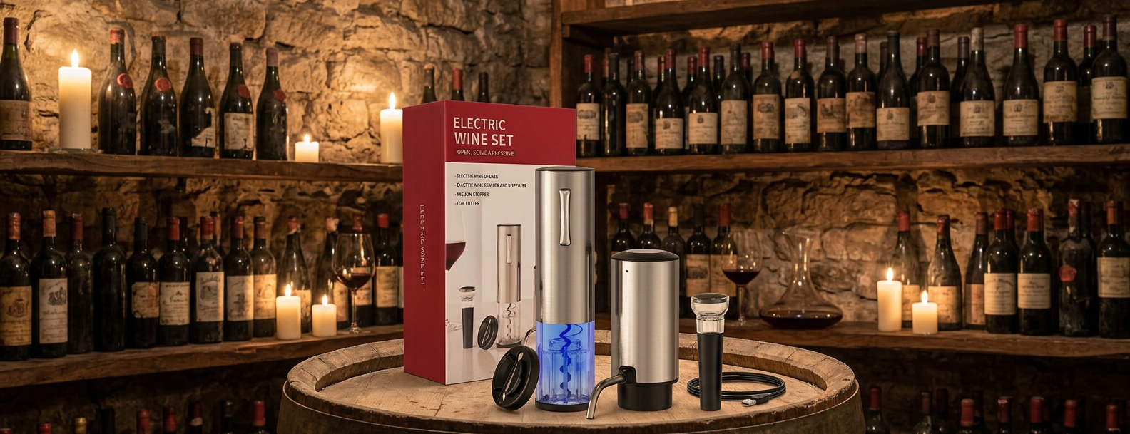 4-in-1 Electric Corkscrew Set in Silver