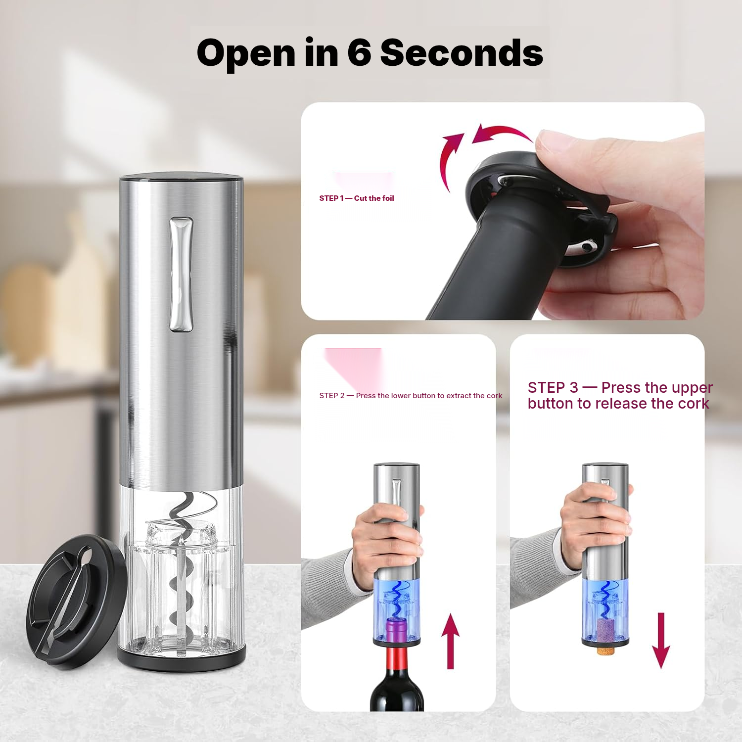4-in-1 Electric Corkscrew Set in Silver — 3