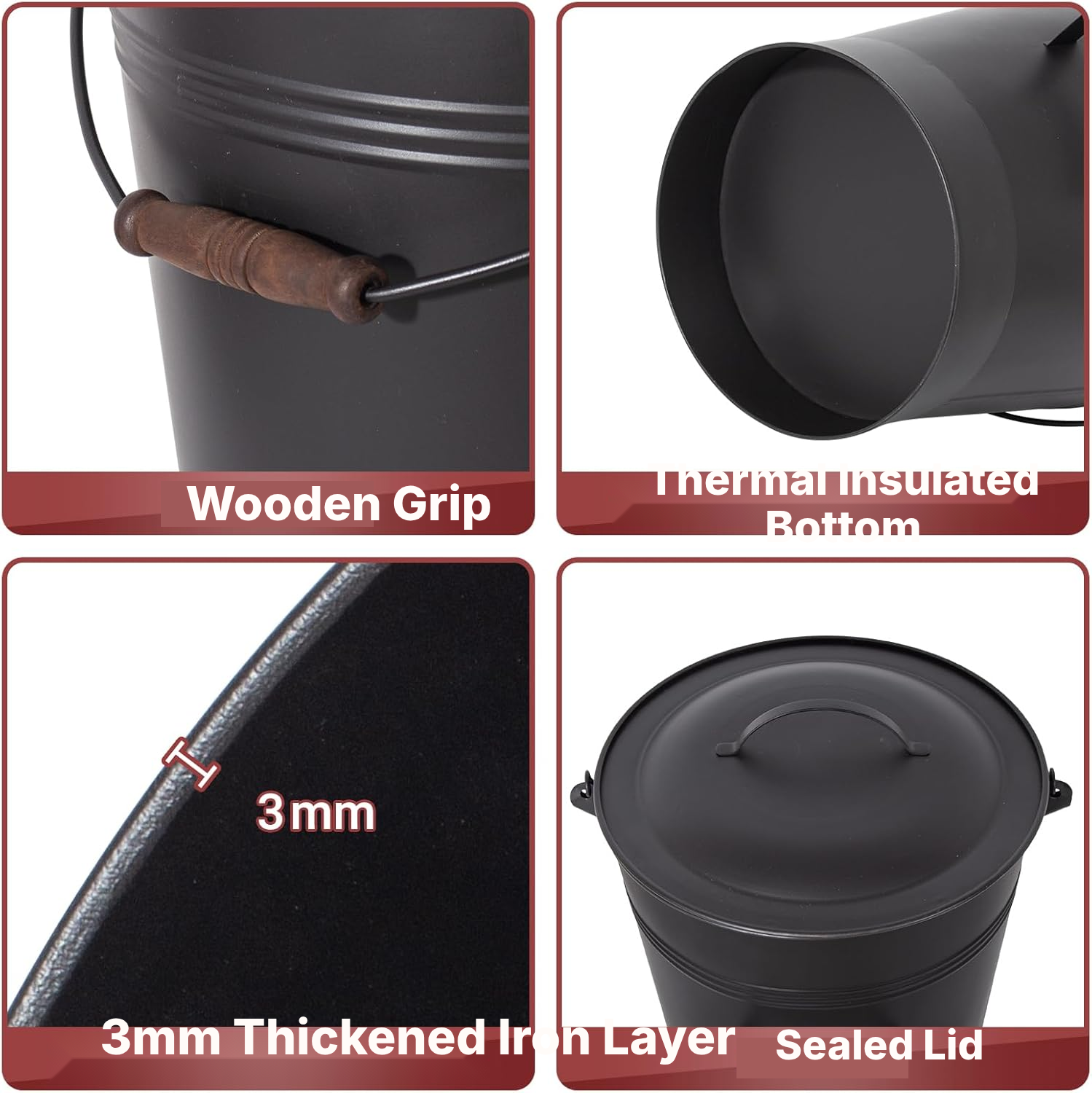 24L Ash Bucket with Lid, Shovel & Brush — 3