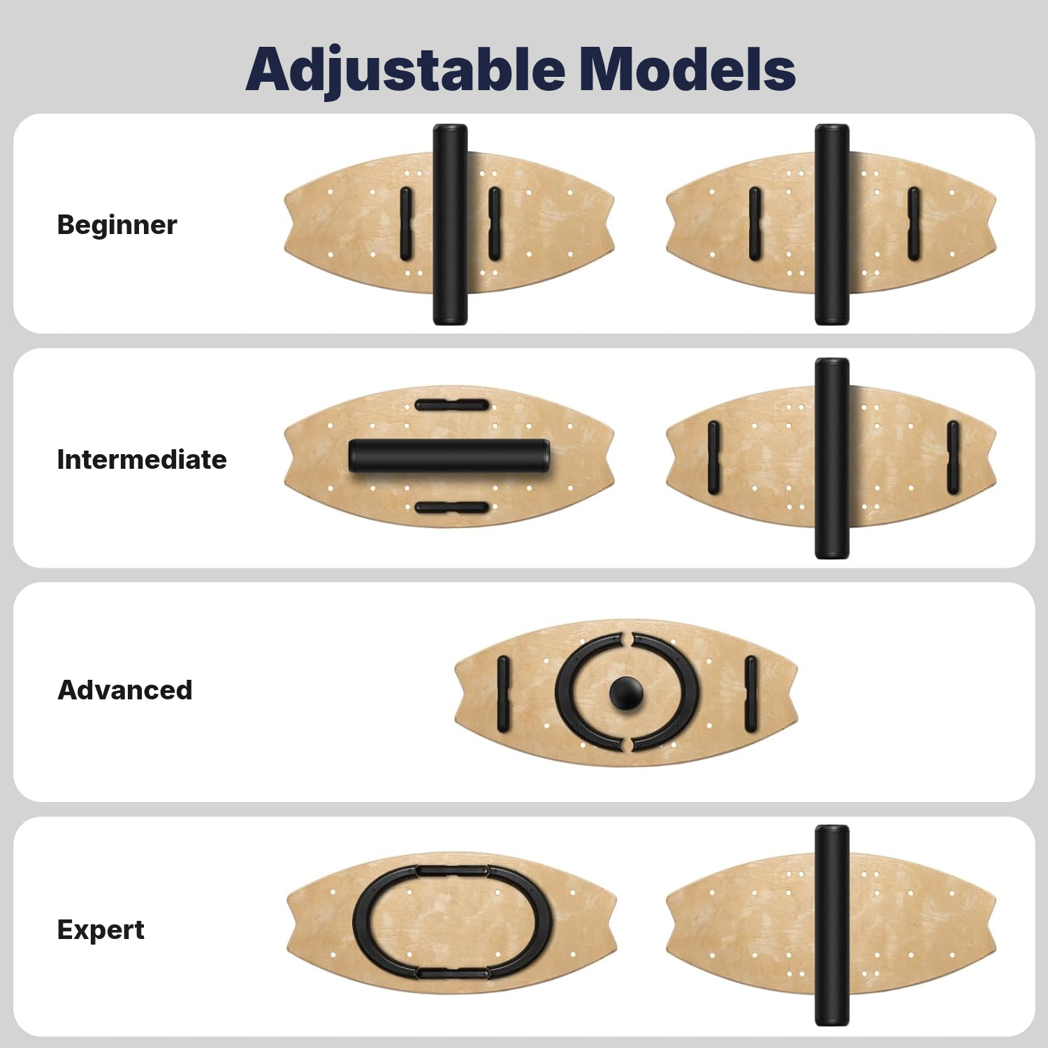 Wobble board 85 cm wood, 7 levels up to 204 kg — 2