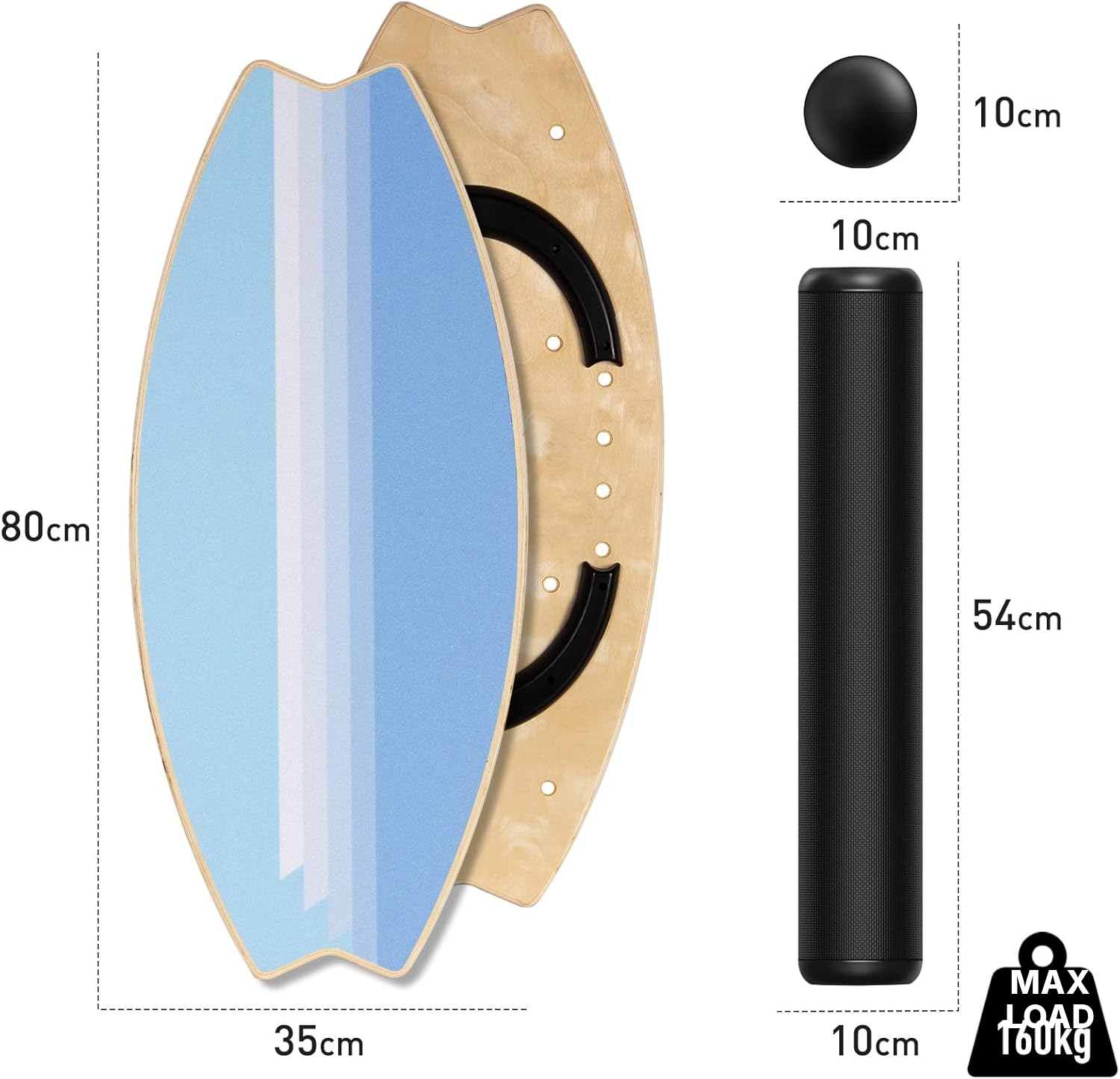 Wobble board 85 cm wood, 7 levels up to 204 kg — 4
