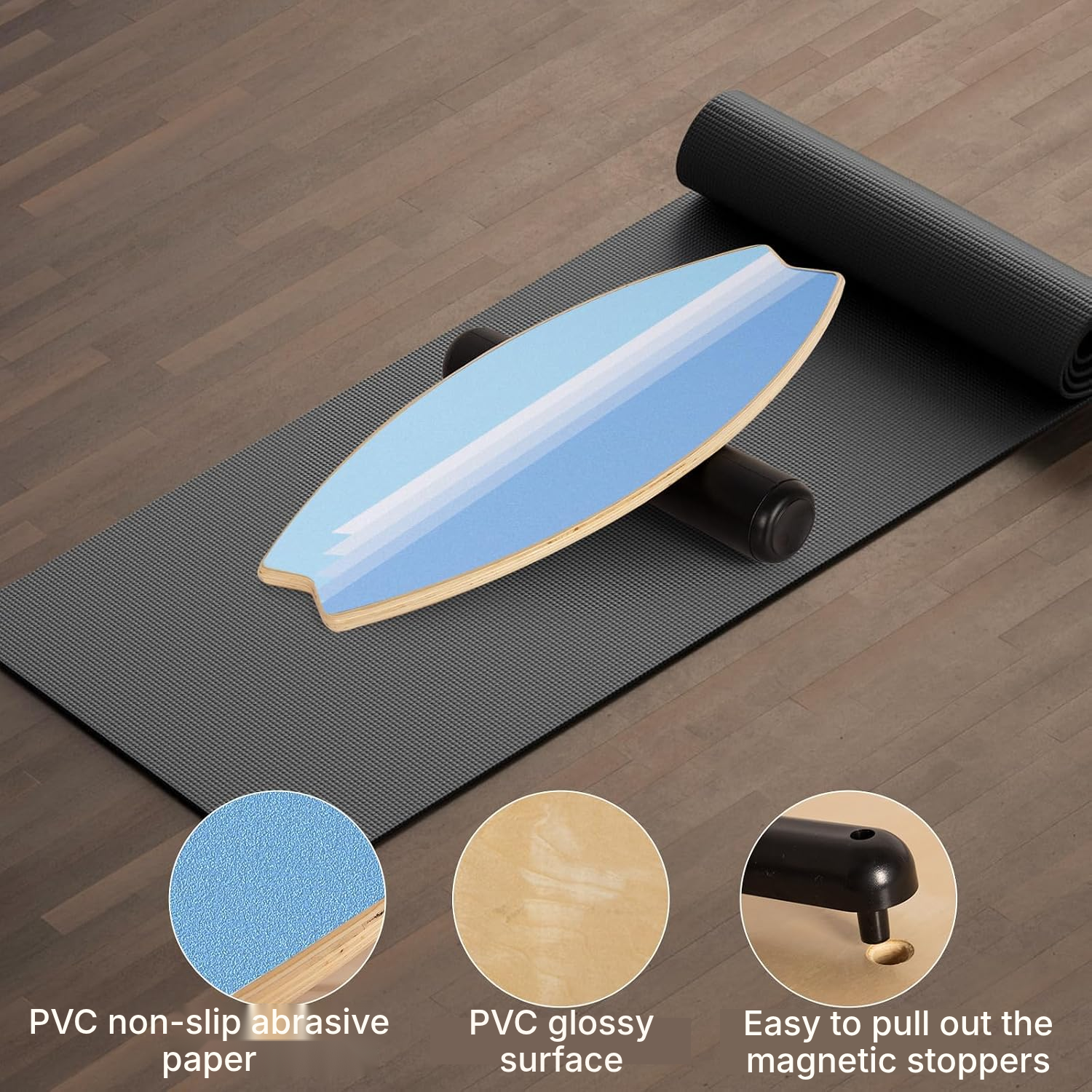 Wobble board 85 cm wood, 7 levels up to 204 kg — 5