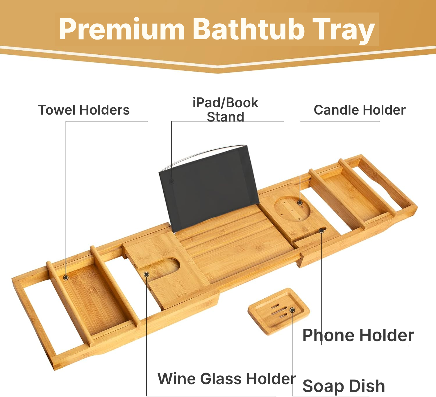 Bamboo Bathtub Shelf for Relaxing Baths — 2