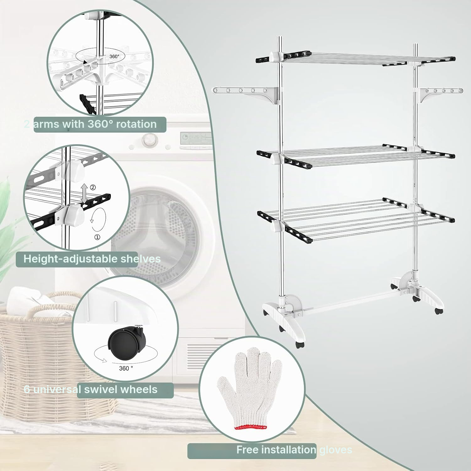 Garment Drying Rack 3 Tier Black Folding — 2