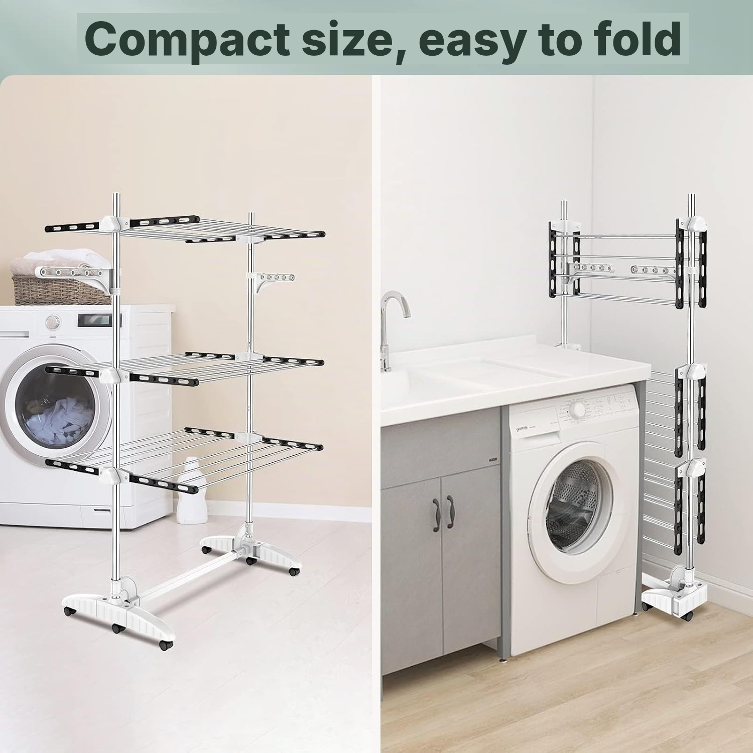 Garment Drying Rack 3 Tier Black Folding — 4