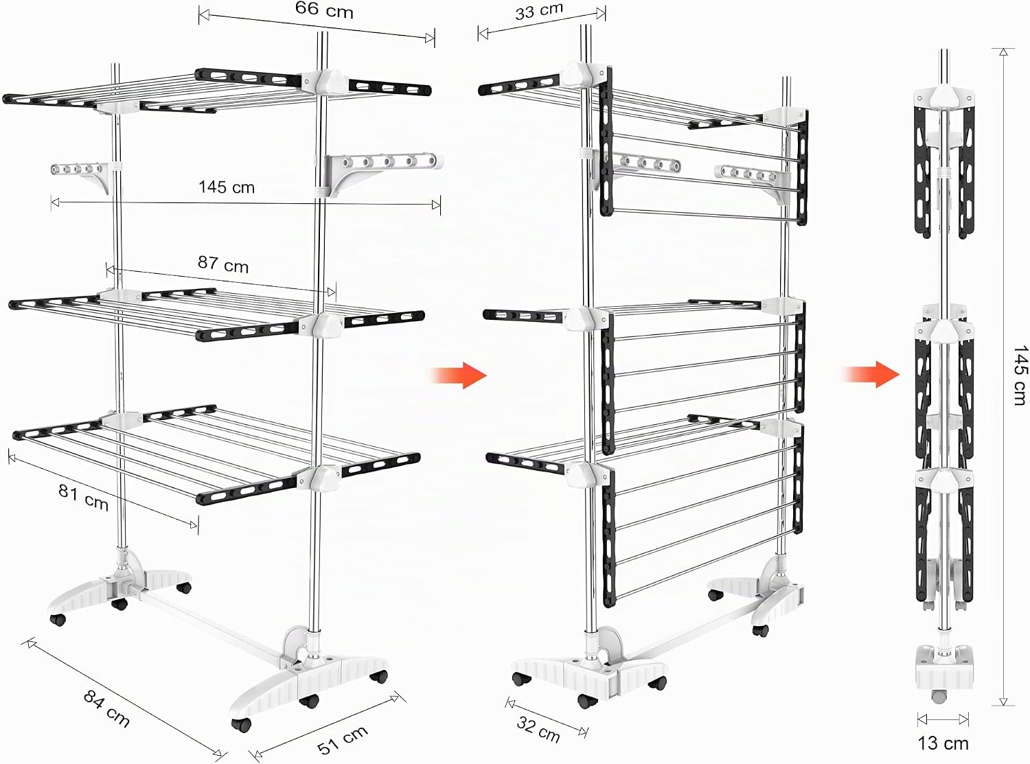 Garment Drying Rack 3 Tier Black Folding — 7