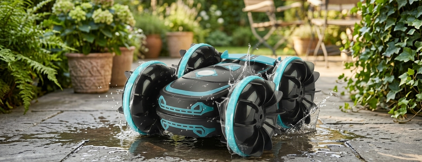 Blue Amphibious RC Stunt Car, 16 cm, Dual Control