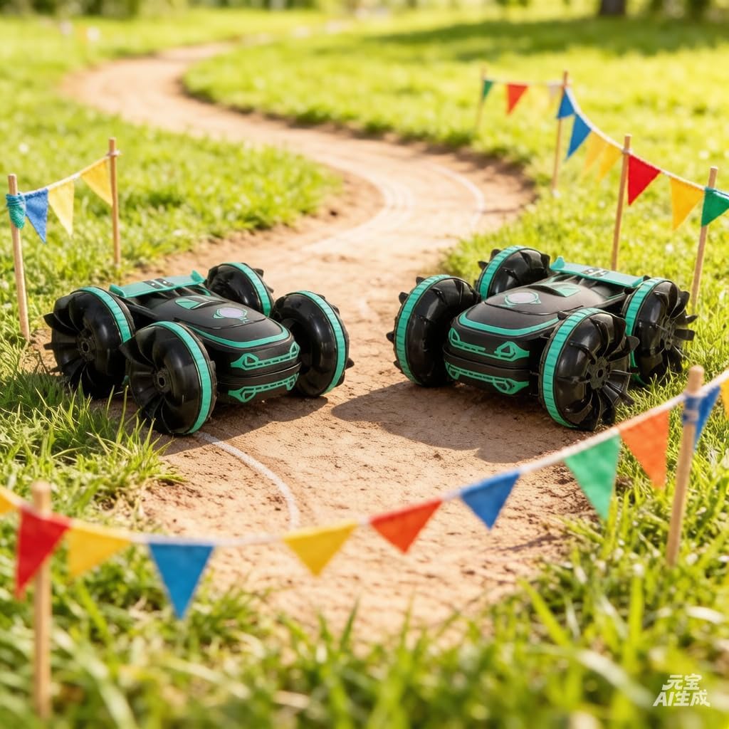 Blue Amphibious RC Stunt Car, 16 cm, Dual Control — 6