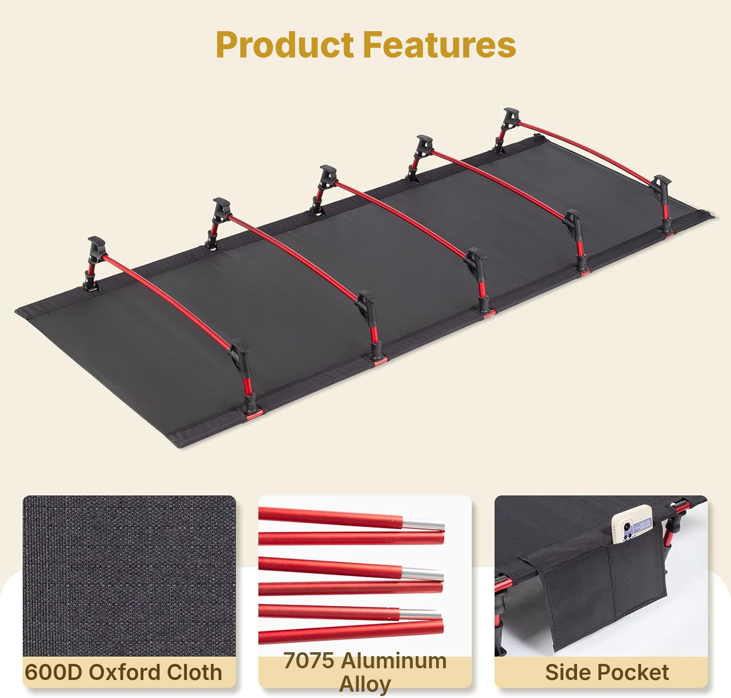 Black Camping Bed – 60/70 mm Tube — 2