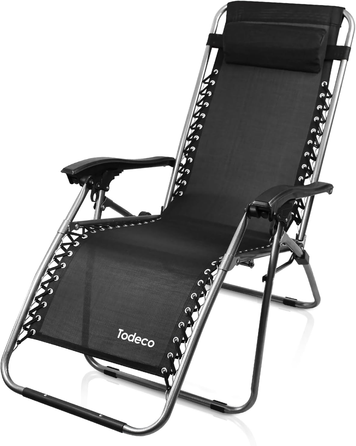 Foldable Black Garden Lounger, 3 Reclining Positions