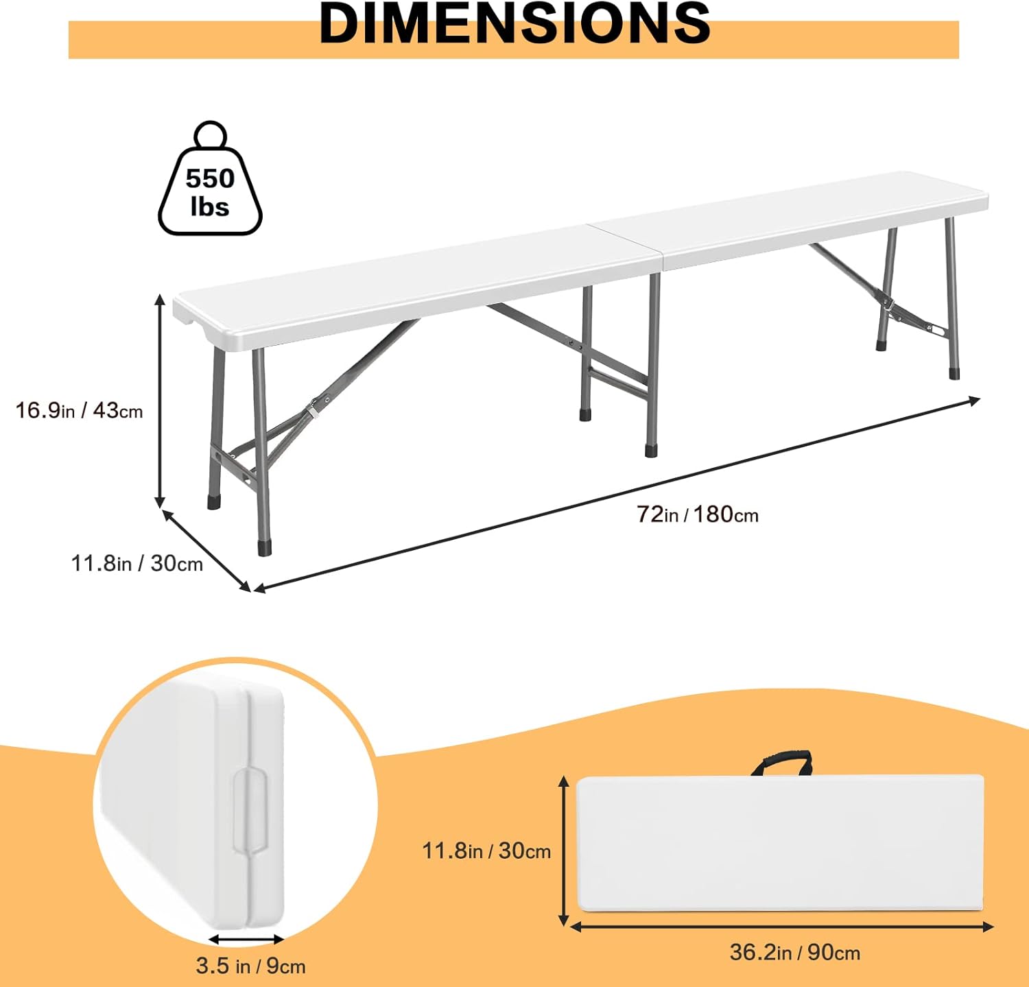 Collapsible Picnic Bench – White Garden Seating — 2