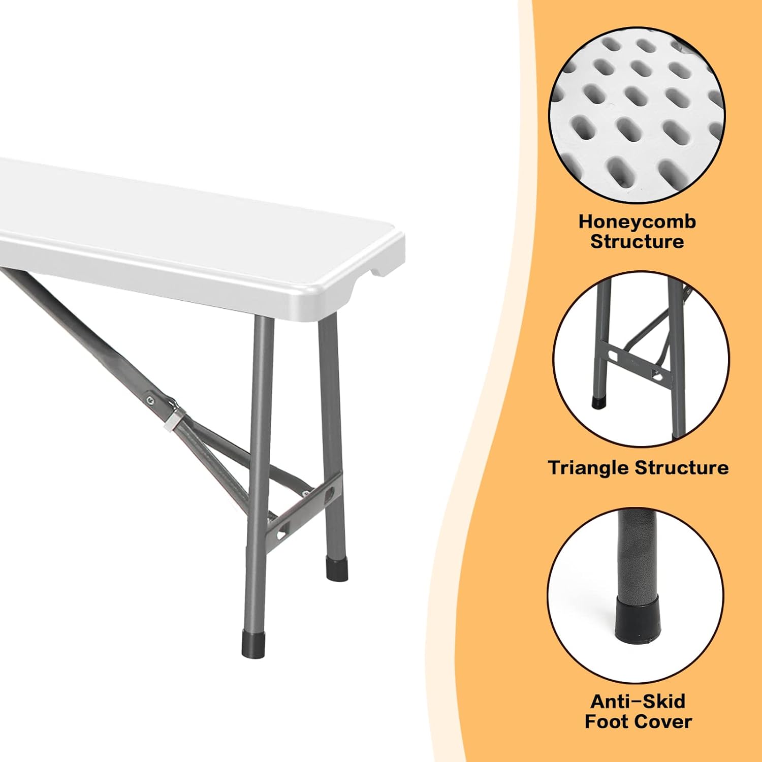 Collapsible Picnic Bench – White Garden Seating — 3