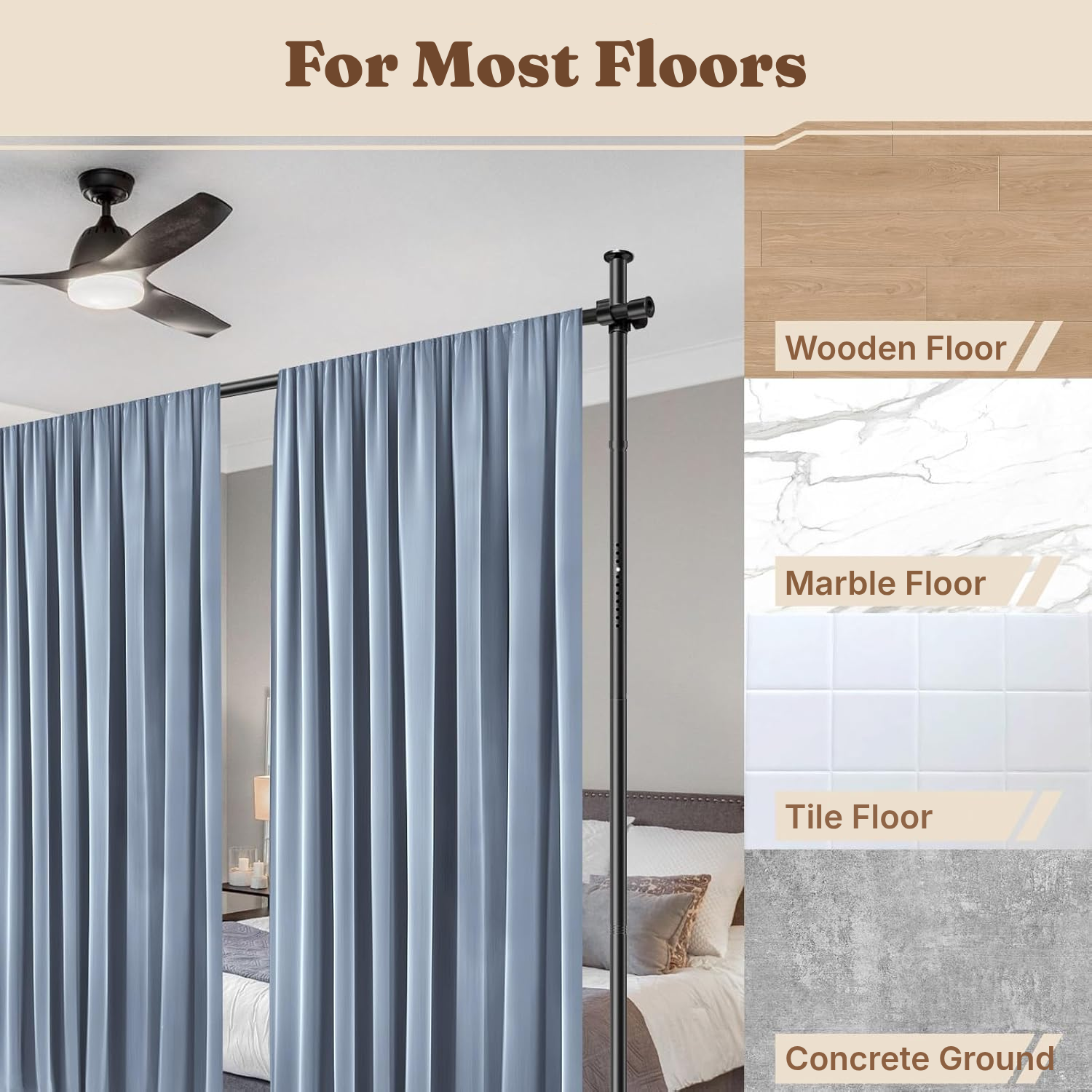 Rod Tension Curtain Divider – No Drill — 3
