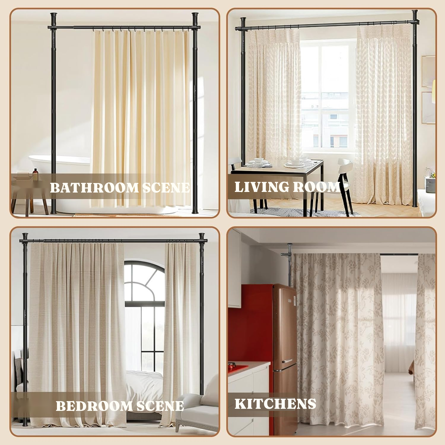 Rod Tension Curtain Divider – No Drill — 6