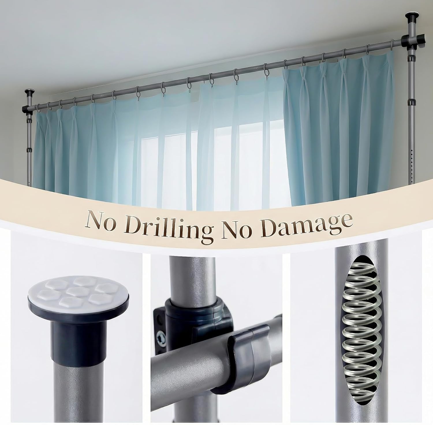 Curtains on a tension rod – no drilling — 4