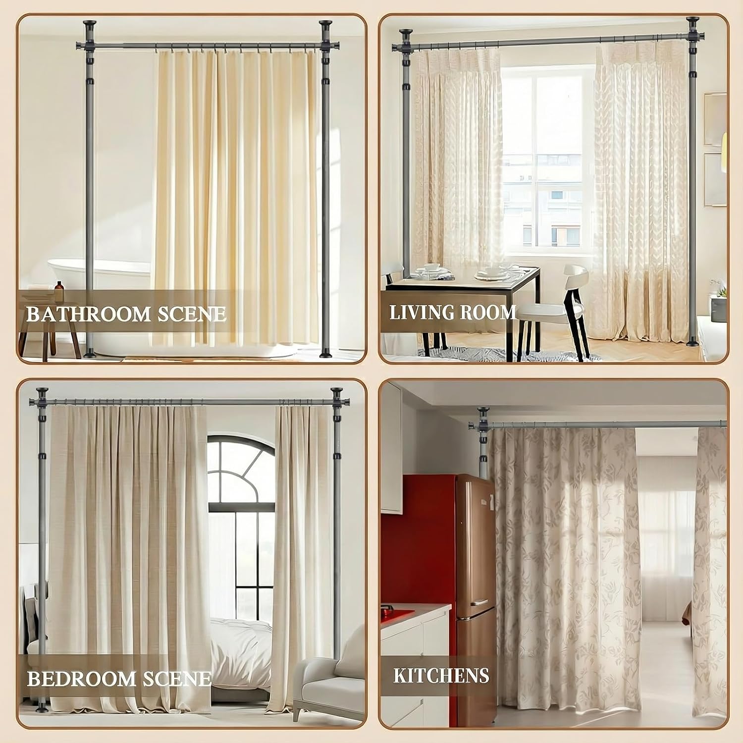 Curtains on a tension rod – no drilling — 3
