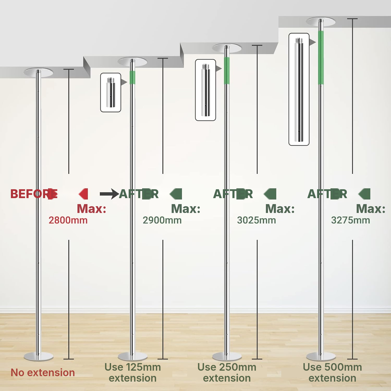 Pole Extension for Dance: Add 500 mm — 3