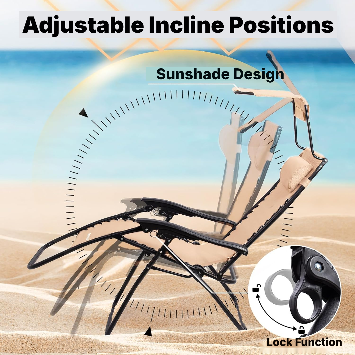 Khaki Foldable Sun Lounger 110 cm, Ready to Use — 3