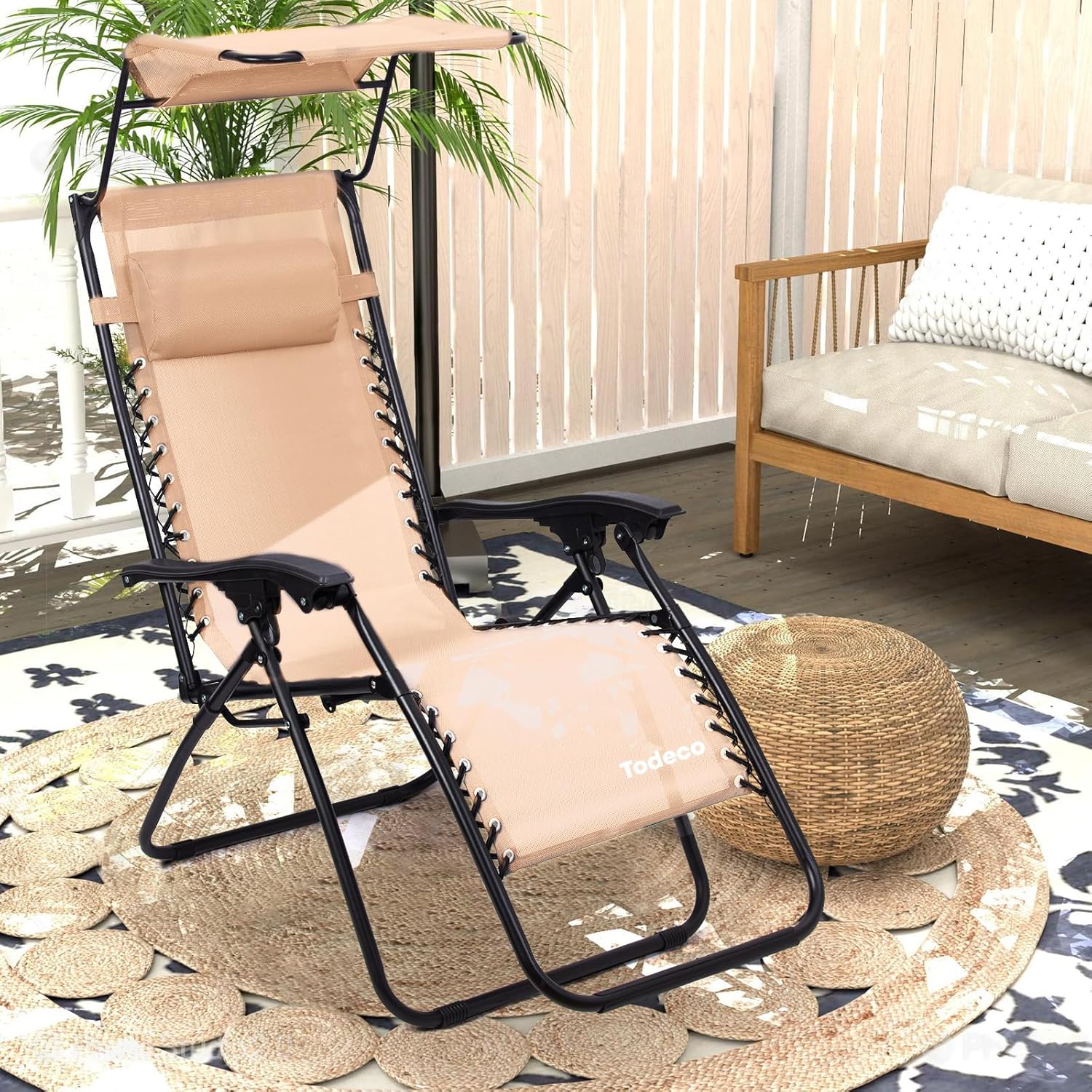 Khaki Foldable Sun Lounger 110 cm, Ready to Use — 7