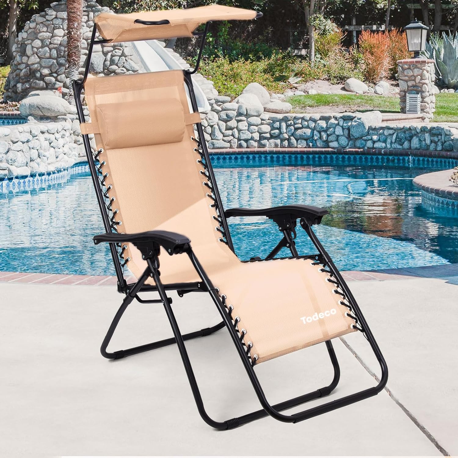 Khaki Foldable Sun Lounger 110 cm, Ready to Use — 5