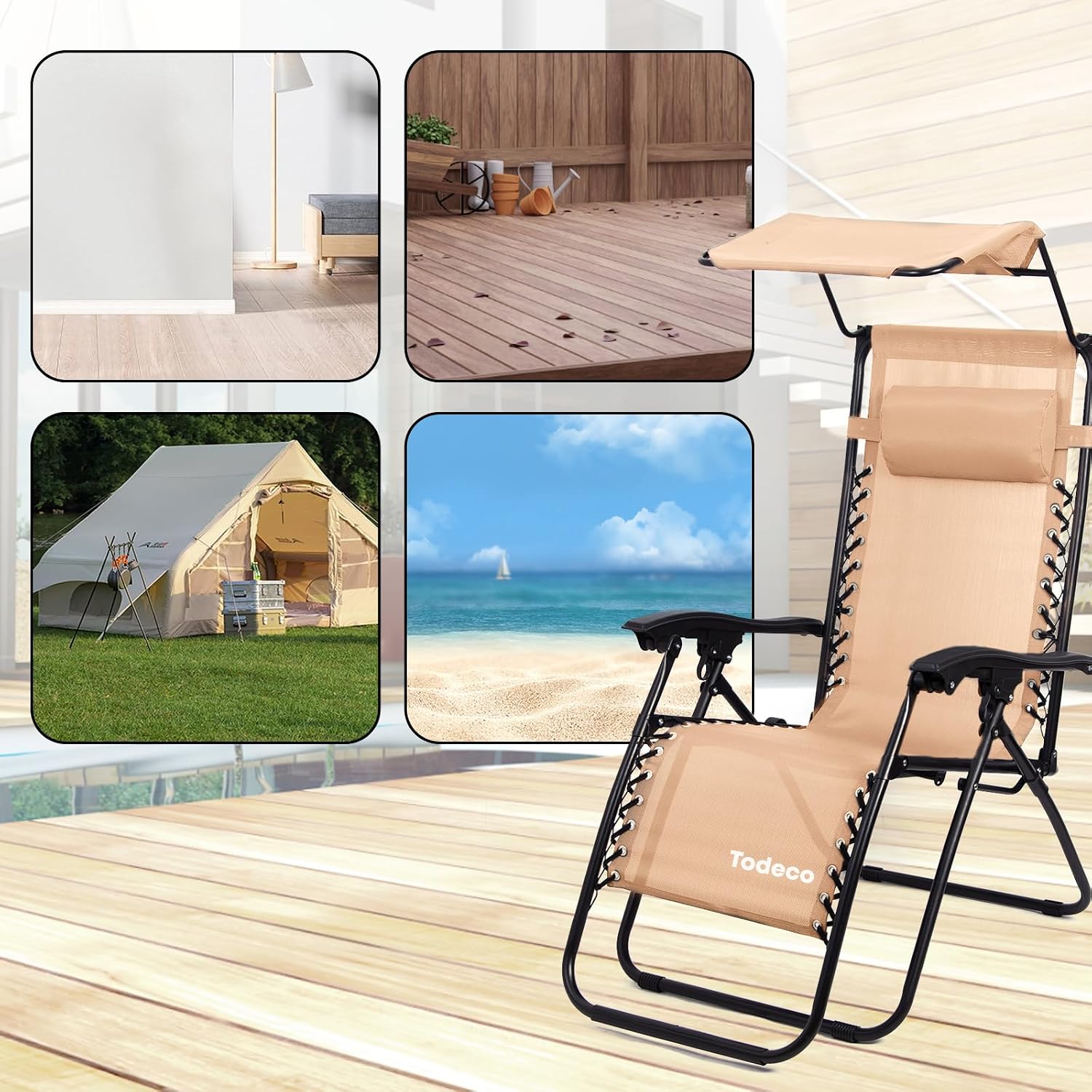 Khaki Foldable Sun Lounger 110 cm, Ready to Use — 8