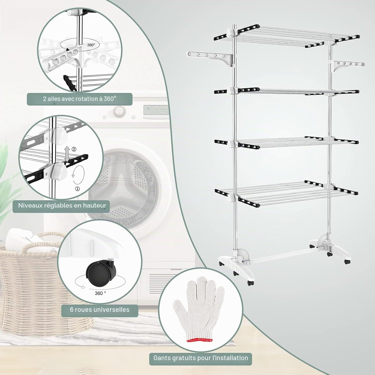 4-Tier Folding Clothes Airer Rack — 2