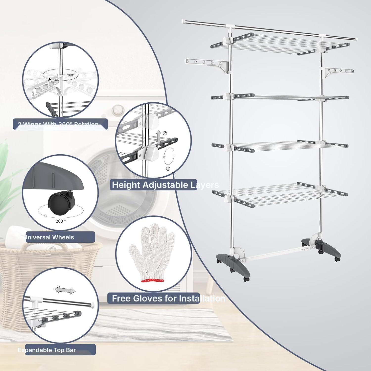 4-tier clothes airer drying rack, grey — 2