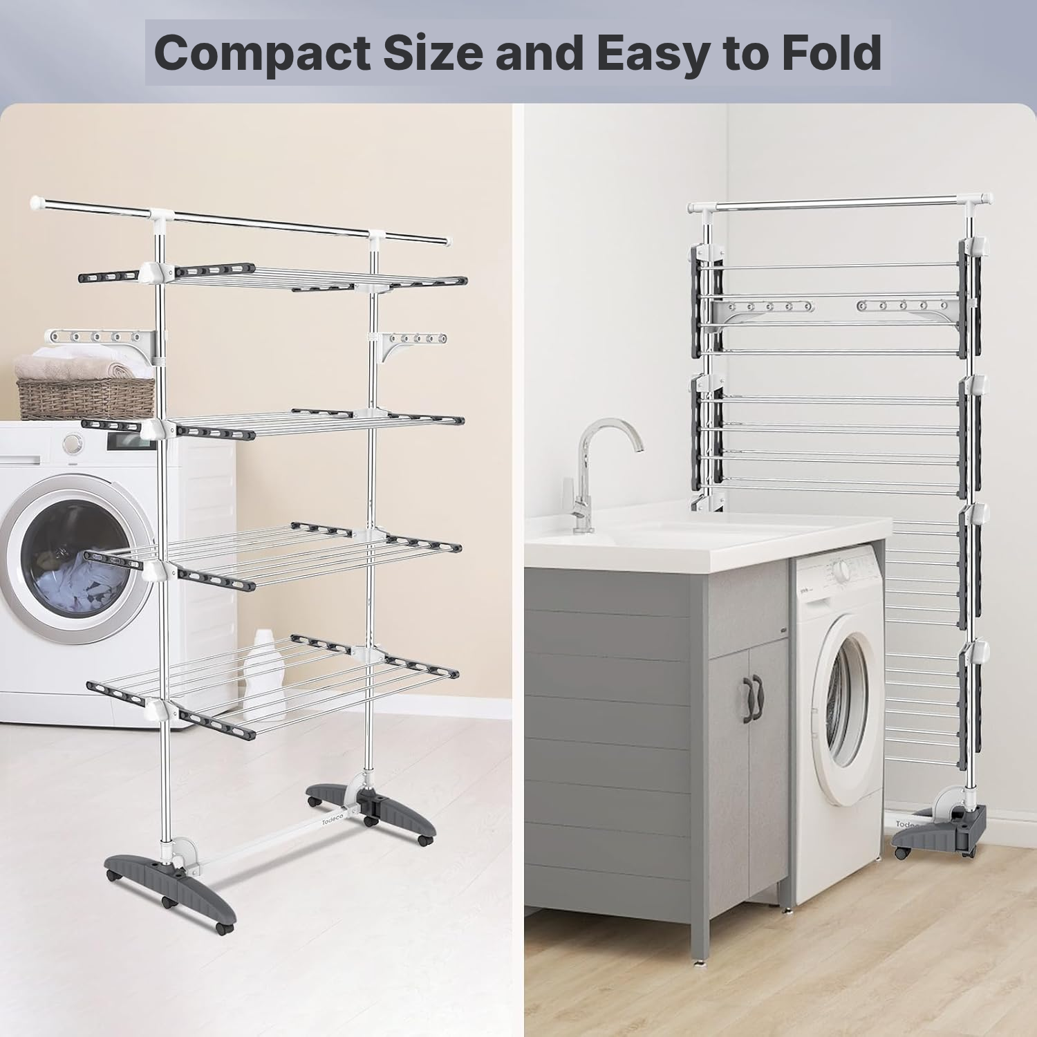 4-tier clothes airer drying rack, grey — 5