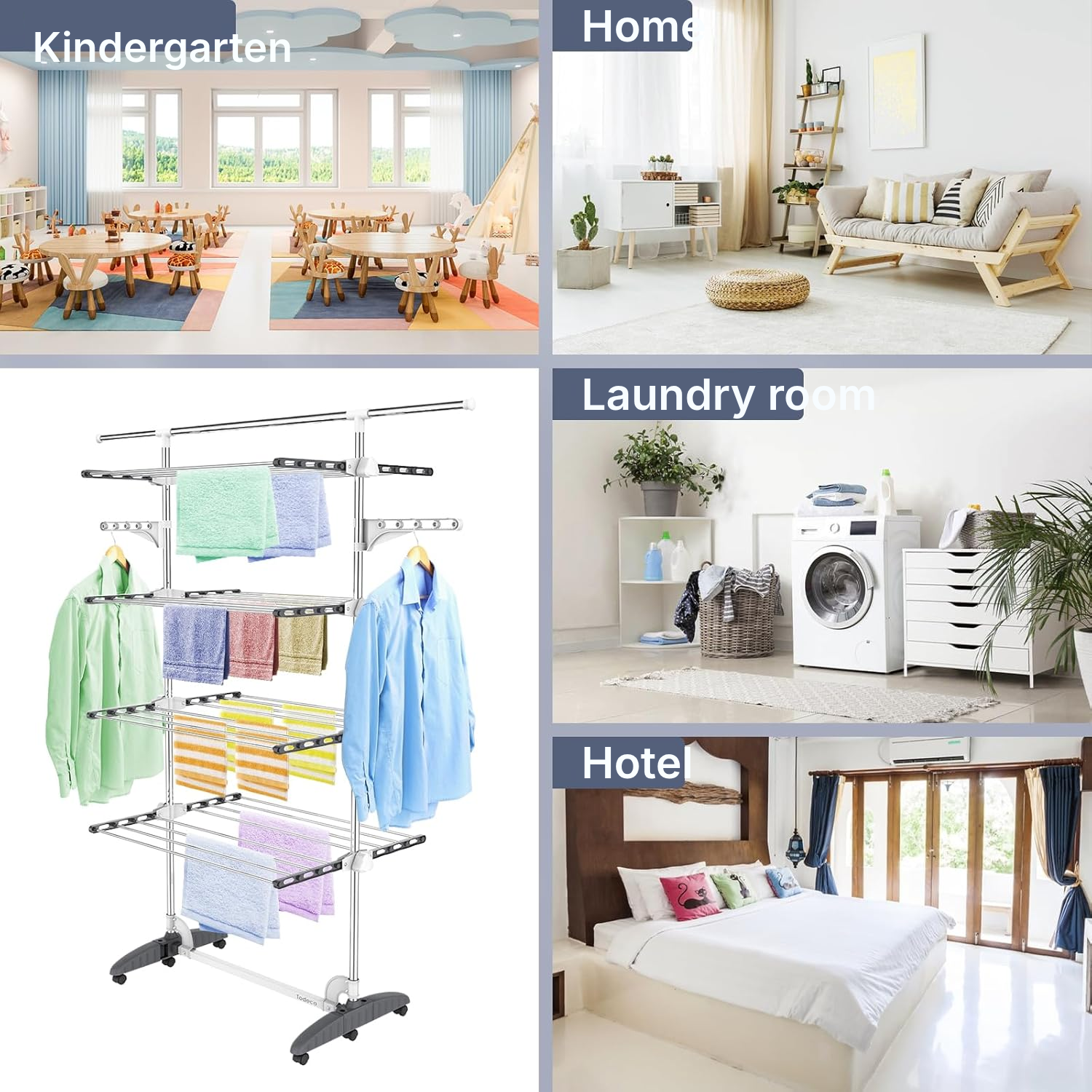 4-tier clothes airer drying rack, grey — 6
