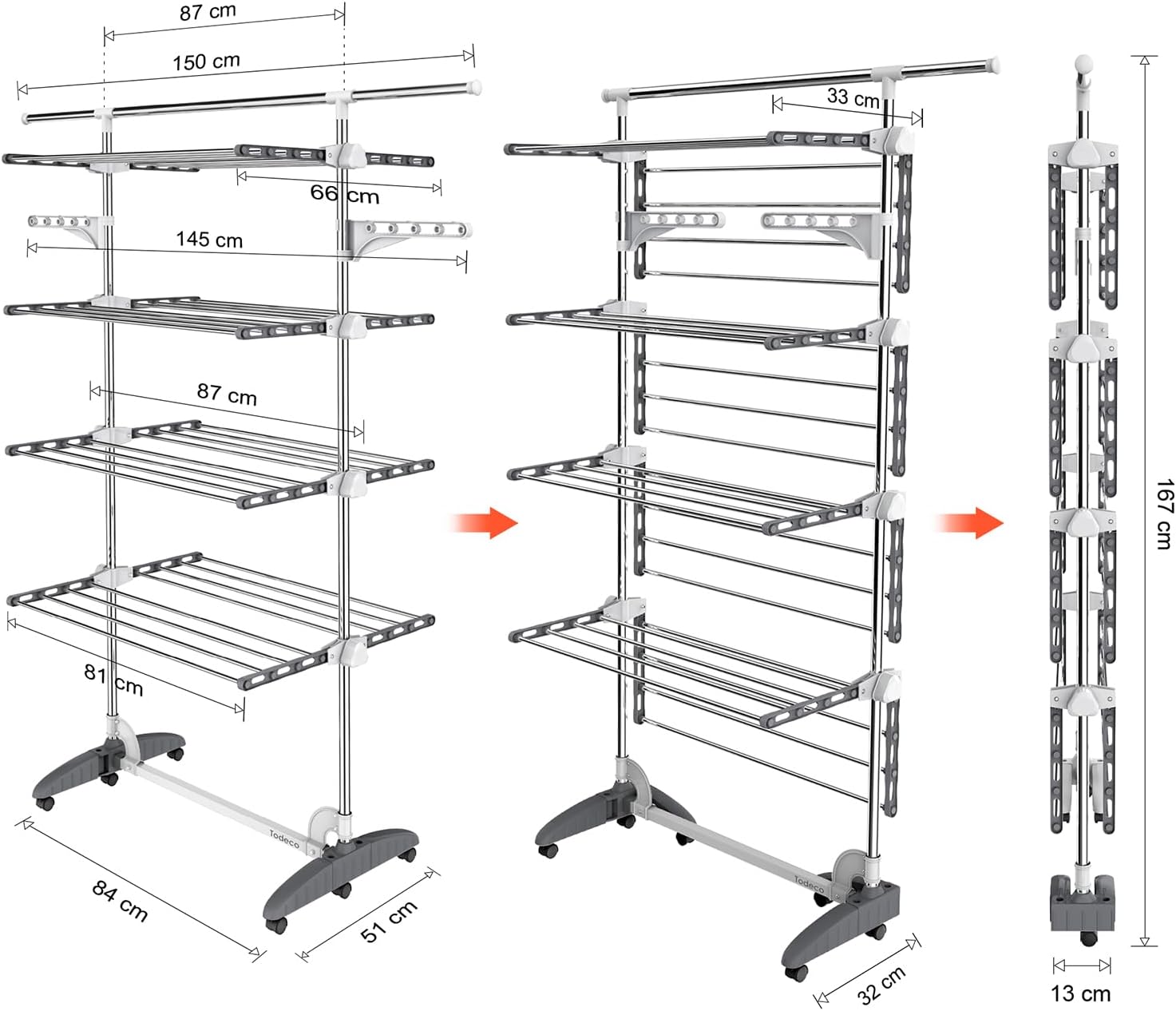 4-tier clothes airer drying rack, grey — 7