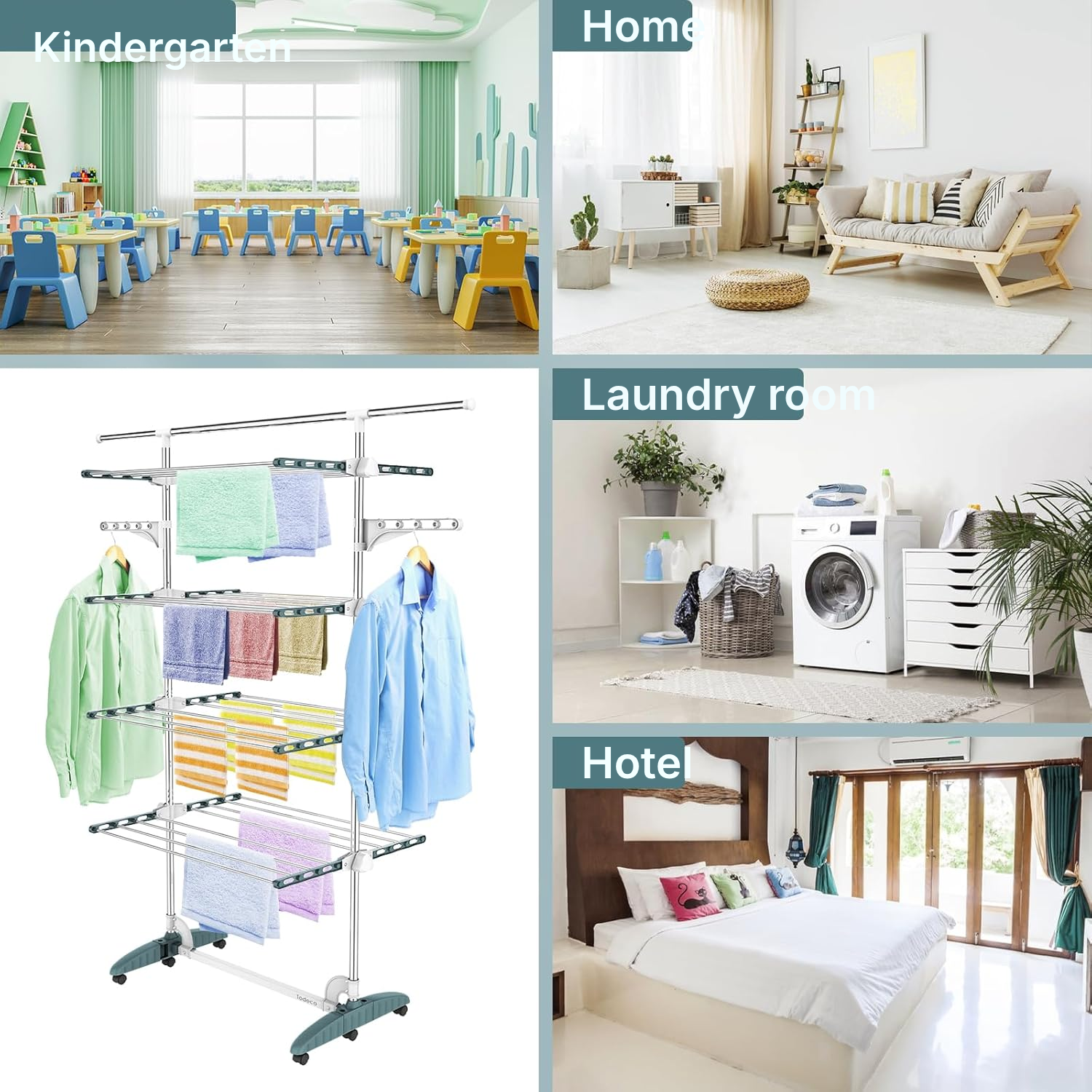 4-Tier Clothes Airer – Mobile, Turquoise/White — 6