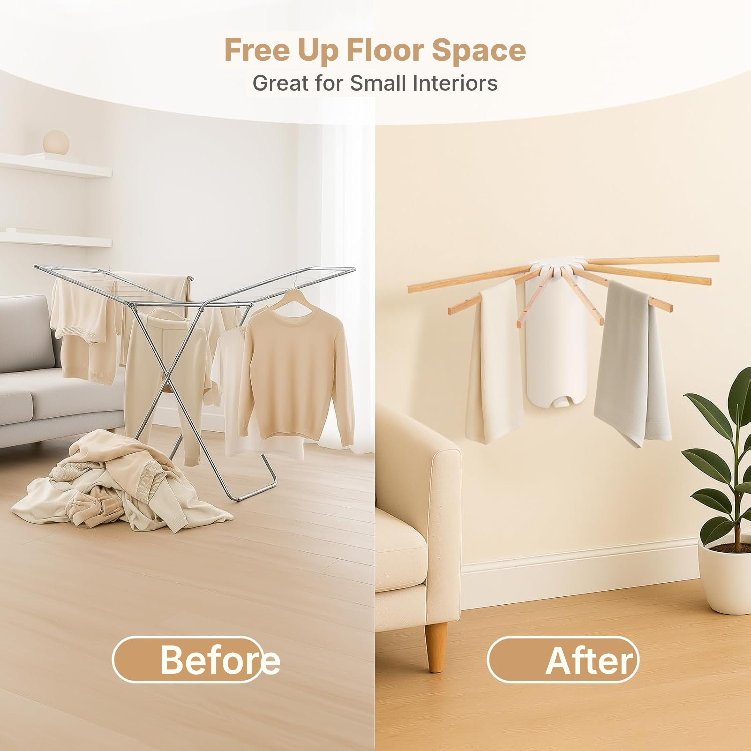 Wall-mounted clothes airer, 7 rails, compact 67 cm — 5