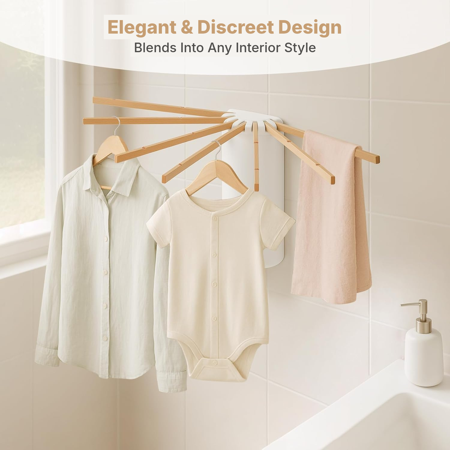 Wall-mounted clothes airer, 7 rails, compact 67 cm — 7