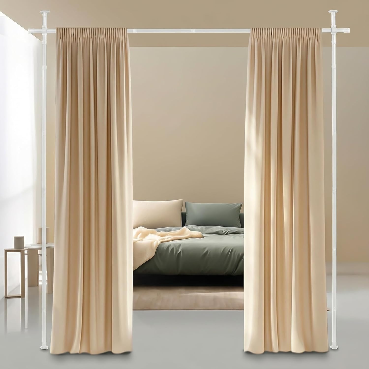 White No Drill Curtain Pole | Extendable Room Divider