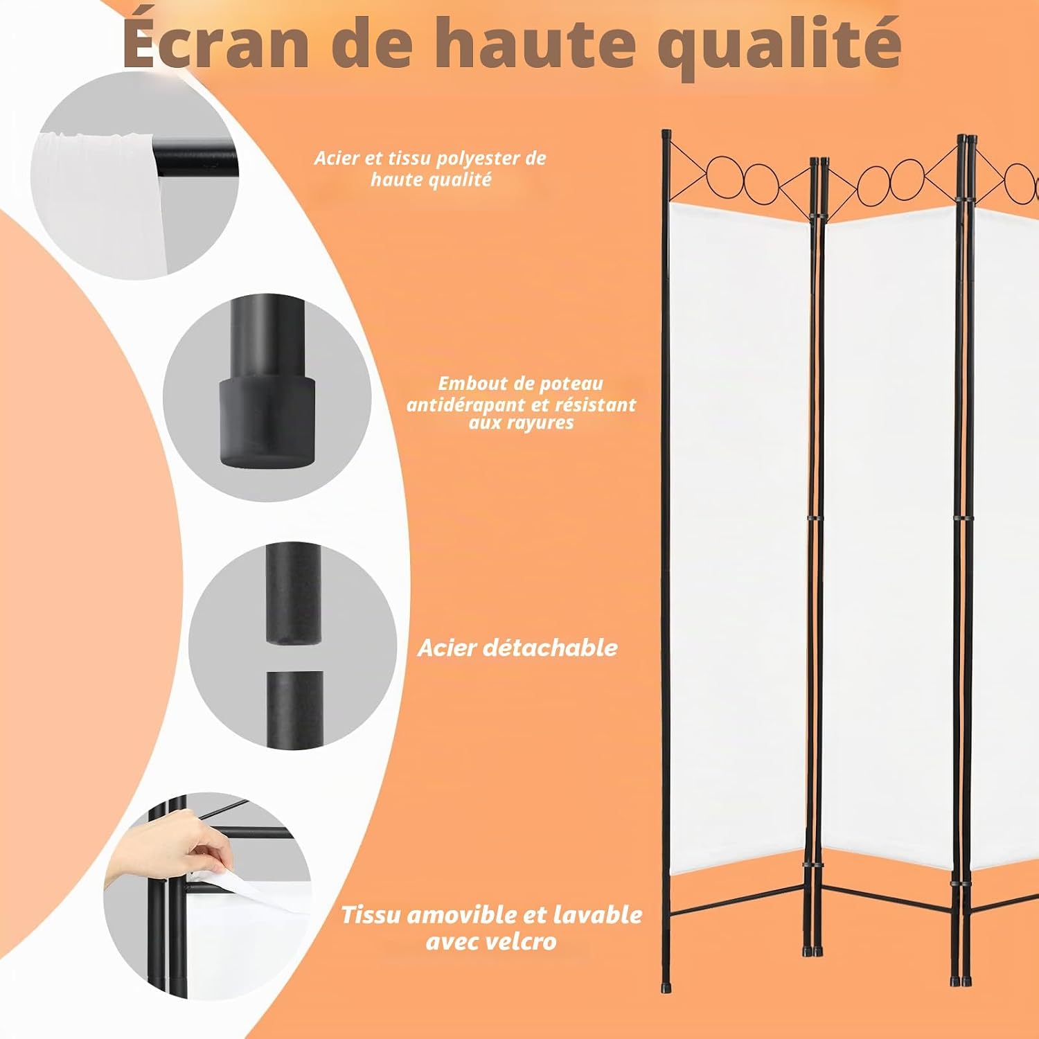 Foldable Room Divider Screen – White Privacy — 4