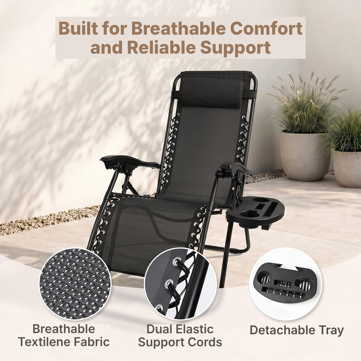 Black Reclining Lawn Chair, Zero Gravity — 4