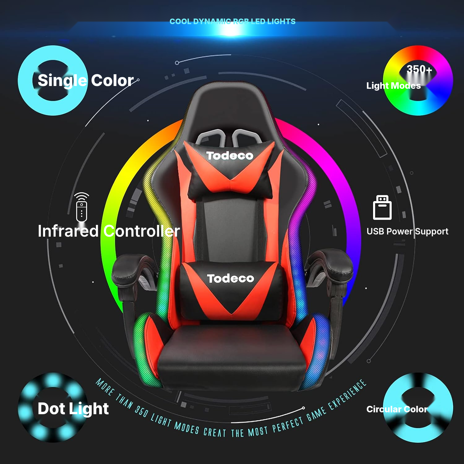 Gaming chair – red massage and RGB LED — 4