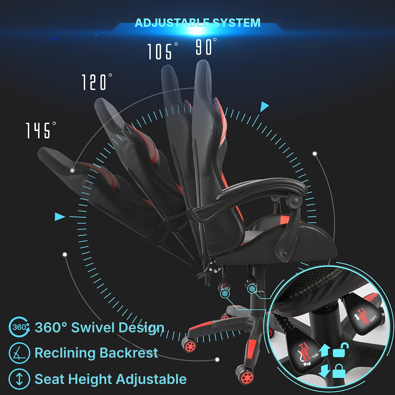 Gaming chair – red massage and RGB LED — 5