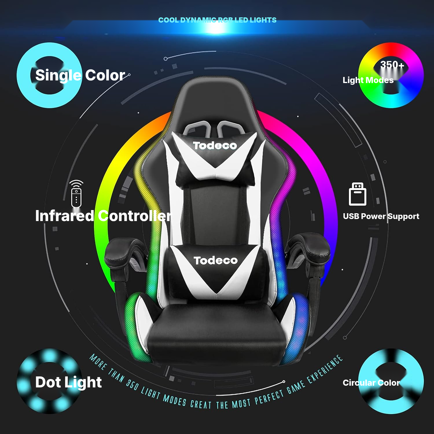 White RGB gaming armchair with massage — 4