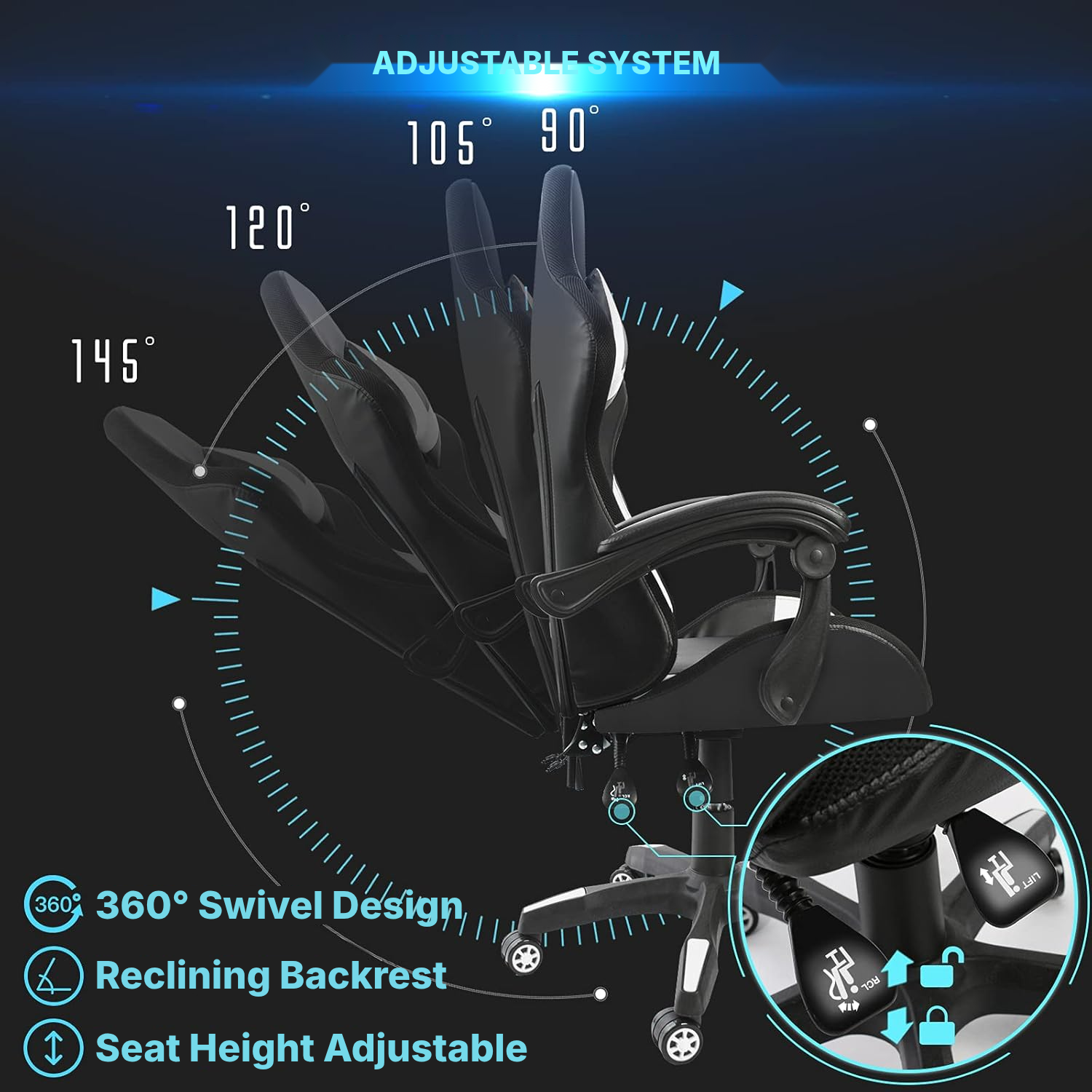 White RGB gaming armchair with massage — 5