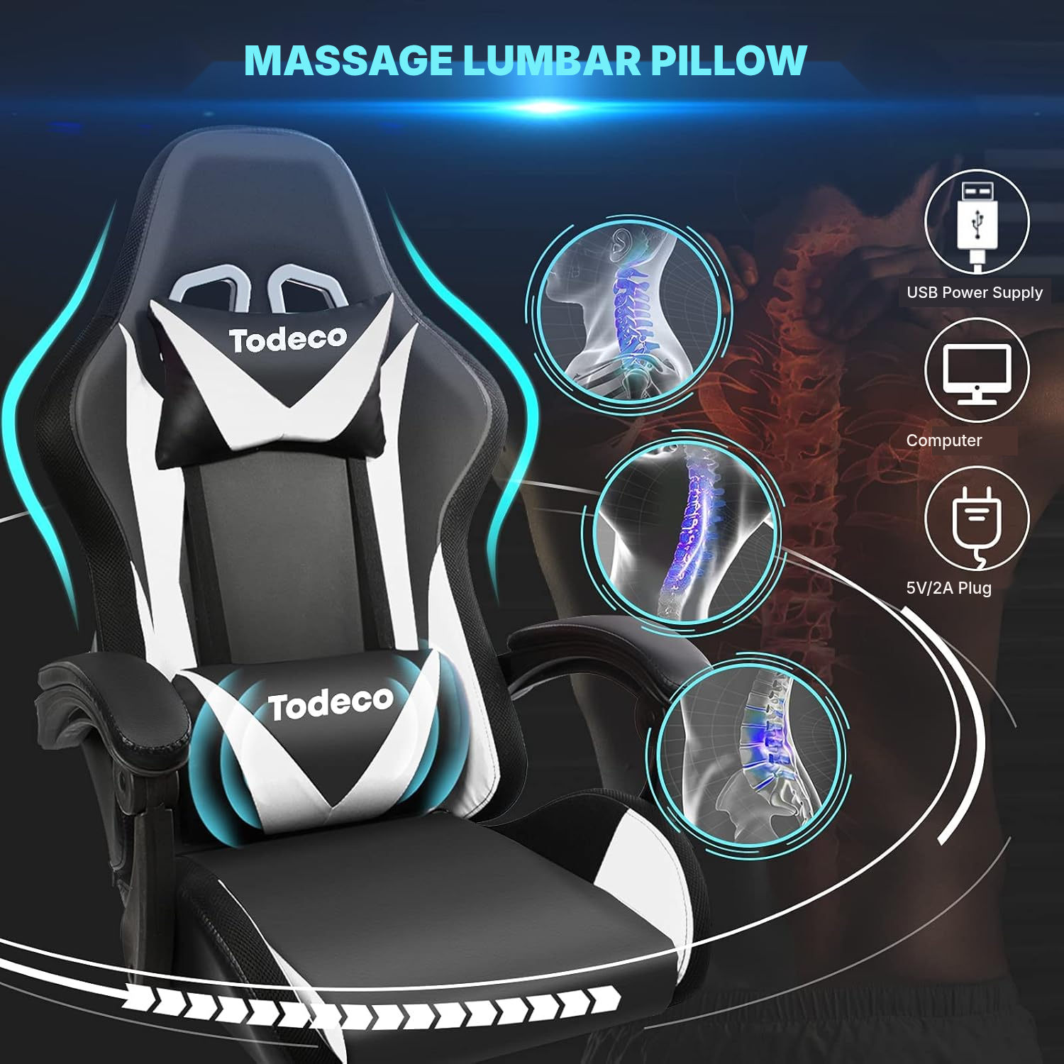 White RGB gaming armchair with massage — 6
