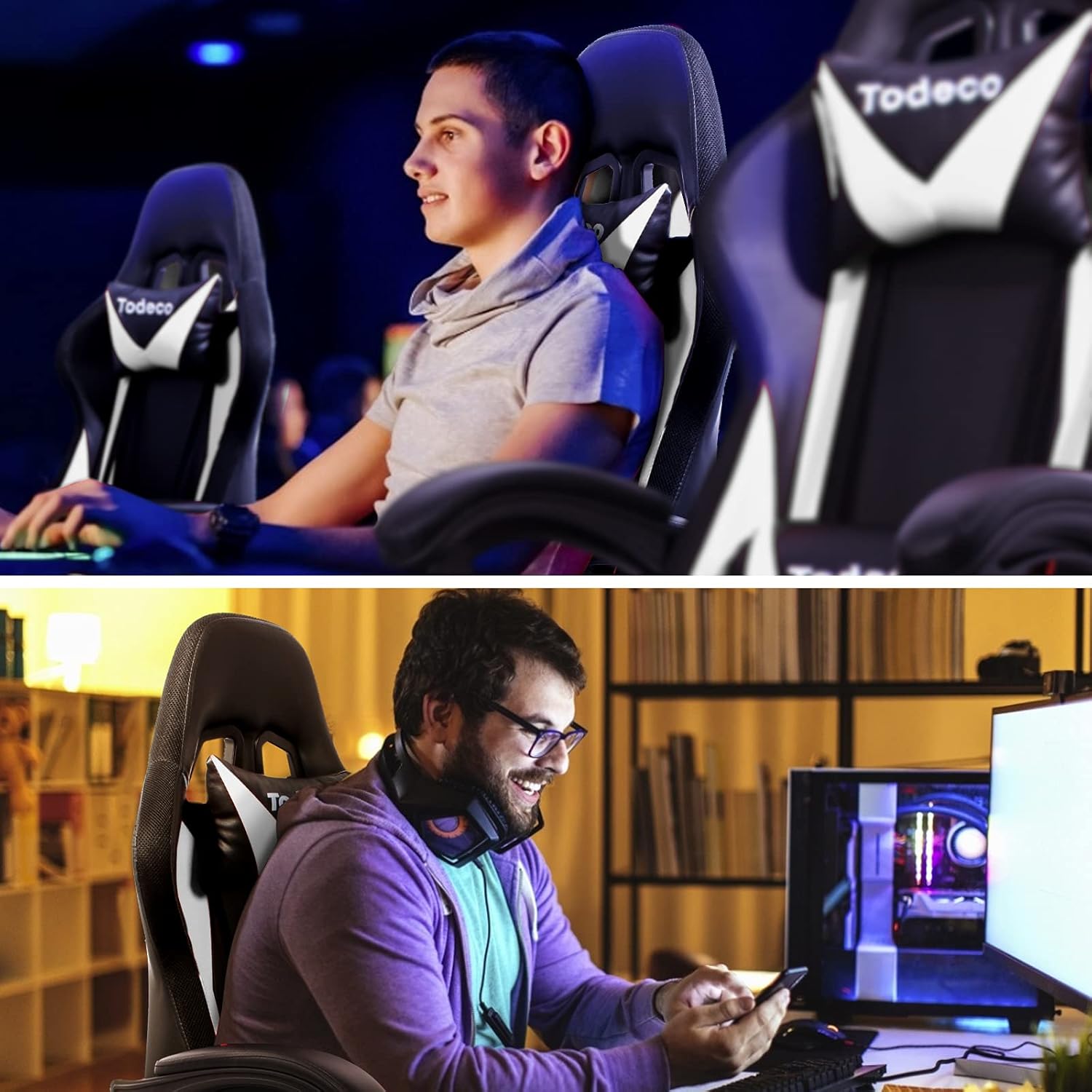 White RGB gaming armchair with massage — 8